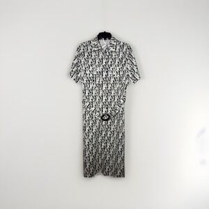 MAX MARA Women's Fumana Printed Poplin Dress Size 14 Belted Italy 100% Cotton